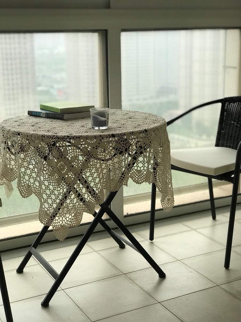 Damanni White Cotton Handmade Crochet Lace Tablecloth Doilies Table Overlay,Square,31 Inch by 31 Inch - Image 5